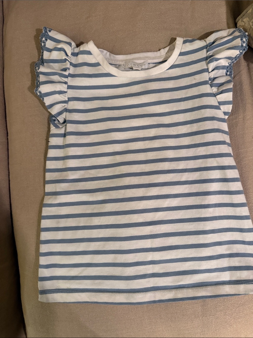 btween White & Light Blue Striped Flutter Sleeve Tee